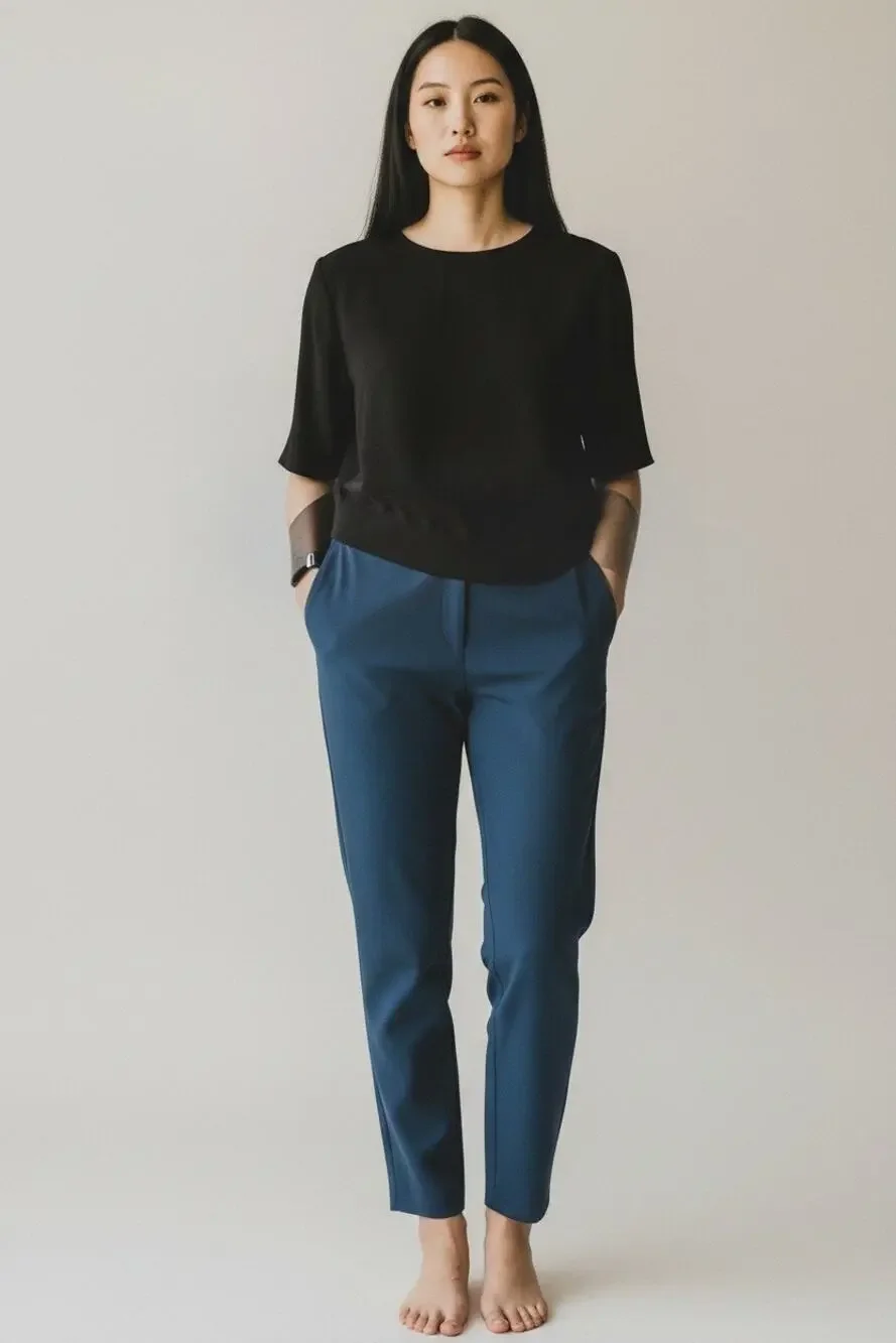 Eileen Fisher peacock teal pull on pants sz small Tencel blend WP52